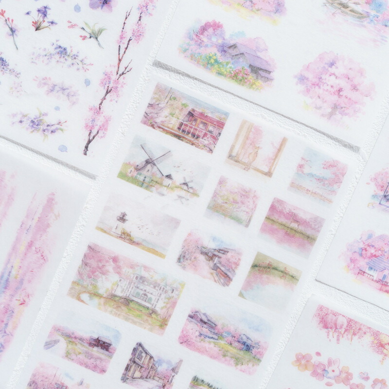 楽天市場 送料無料シールシート 6枚セット シール 雑貨 桜 風景 イラスト 綺麗 キレイ 可愛い かわいい 手紙 手帳 日記 文具 ラッピング Plus Nao