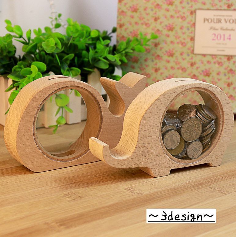 楽天市場 送料無料 貯金箱 マネーバンク カバ クジラ ゾウ かば くじら ゾウ 透明 クリア 木製 木 置物 雑貨 かわいい おしゃれ Plus Nao