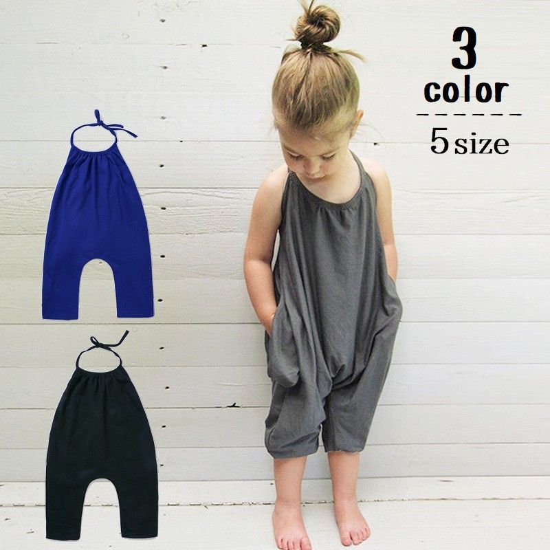 送料無料 オーバーオール サロペットパンツ 子供服 保障できる ホルターネック 九分丈 ベアバック 公式通販 ポケット付き キッズ ベビー 女の子 シンプル 赤ちゃん こども服 単色 赤ん坊 ゆったり 無地 幼児 乳児 女児 子ども服