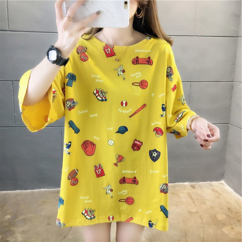 楽天市場 送料無料ｔシャツ カットソー レディース トップス プルオーバー ラウンドネック 半袖 総柄 ビックシルエット オーバーサイズ 体型カバー かわいい カジュアル スポーツ バスケット 野球 アメフト スケボー サッカー Plus Nao