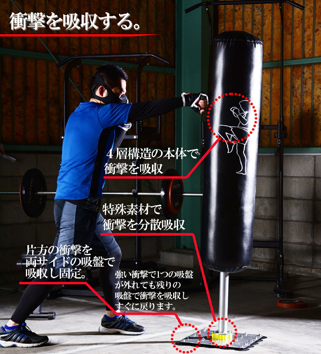楽天市場 送料無料 サンドバッグ スタンディングバッグ スタンド型 詰物充填済み 大型吸盤 設置10分 24個の吸盤 サンドバック 大型商品 自立型 パンチングマシン ファイティングバッグ ヘビーバッグ 格闘技 ボクシング 空手 フィットネス キックボクシング エ Plus Nao