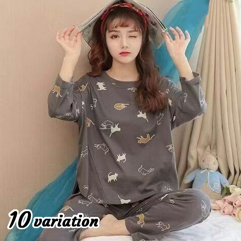 送料無料 ルームウェア パジャマ 上下セット レディース 婦人用 部屋着 ナイトウェア 長袖 プルオーバー ラウンドネック ロングパンツ 長ズボン プリント イラスト キャラクター クマ ネコ ウサギ ロゴ おしゃれ かわいい リラックスウェア Jurisaxis Com