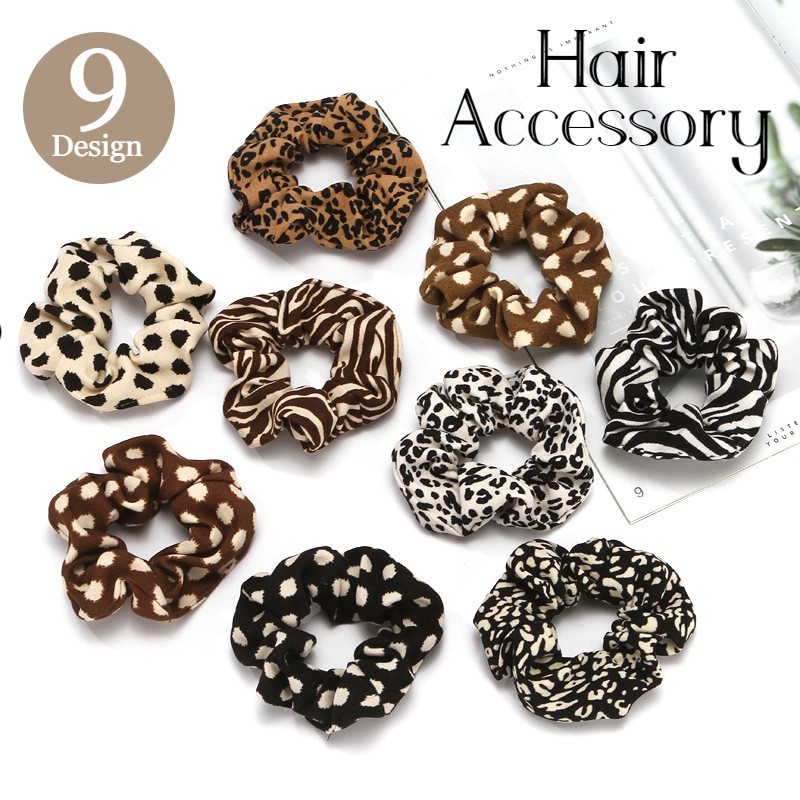 送料無料 シュシュ レディース ヘアアクセサリー レオパード ヒョウ柄 アニマル柄 ドット柄 シマウマ ゼブラ柄 ヘアゴム 髪飾り  大人可愛い まとめ髪 ヘアアレンジ おしゃれ かわいい カヘアゴムジュアル 婦人 女性 普段使い ホワイト 白 ブラウン Plus Nao