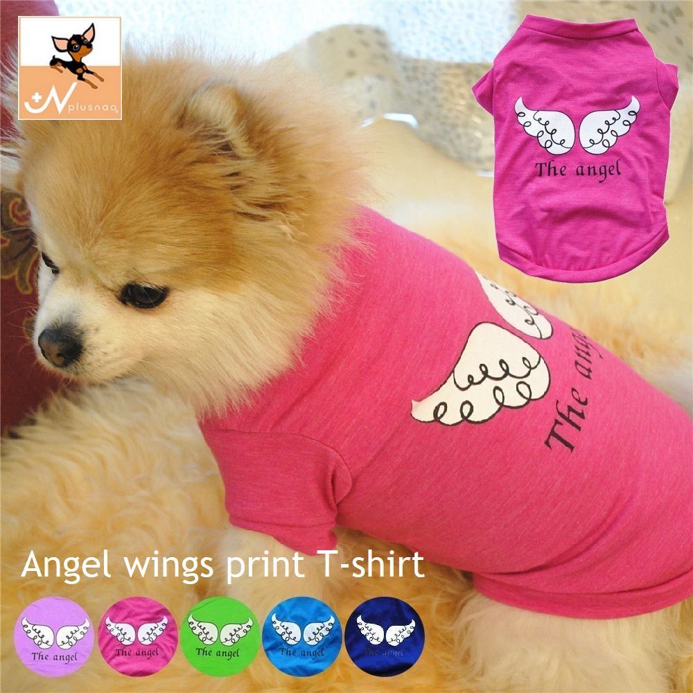送料無料 Tシャツ 犬服 ドッグウェア ドッグウエア プリントTシャツ 袖あり 袖 羽 羽根 天使の羽 天使 Angel エンジェル 英字  薄手 ペット服 犬用 ペット用 犬 いぬ ドッグ 小型犬 春 夏 秋 可愛い かわいい オシャレ おしゃれ シンプ