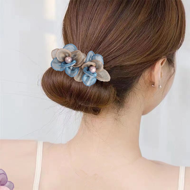 送料無料Eコームレディース女性ヘアアクセサリーファッション雑貨シフォンフェイクパール花フラワーピンクブルー華やかかわいいキュートおしゃれ