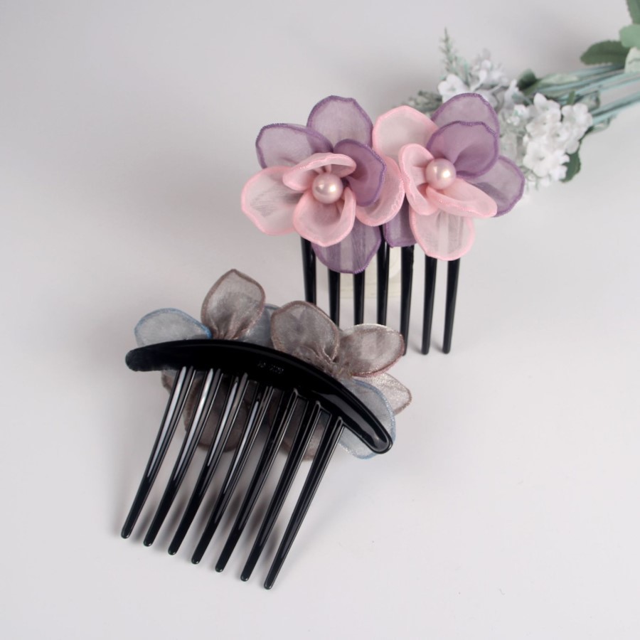 送料無料Eコームレディース女性ヘアアクセサリーファッション雑貨シフォンフェイクパール花フラワーピンクブルー華やかかわいいキュートおしゃれ