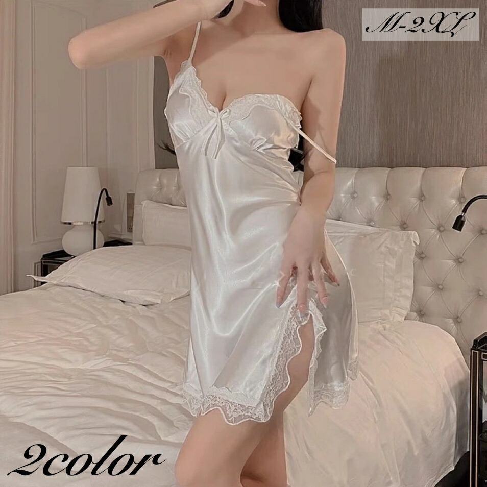 送料無料 スリップ ランジェリー ネグリジェ レディース 女性 大きいサイズあり ワンピース ノースリーブ Vネック 袖なし シフォン レース リボン スリット セクシー キャミソール ルームウェア 部屋着 お洒落 可愛い 大人女子 女子力アップ 婦人服 Web限定カラー