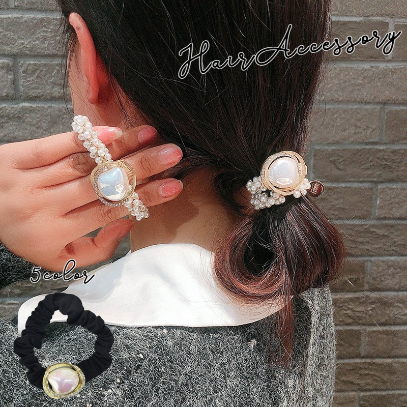 送料無料 ビーズシュシュ ヘアゴム ヘアアクセサリー レディース 女性 フェイクパール ラインストーン タグ 2重 キラキラ かわいい 大人可愛い 上品 キュート ガーリー カジュアル 髪留め ヘアアレンジ 髪飾り まとめ髪 ハーフアップ おし 人気の