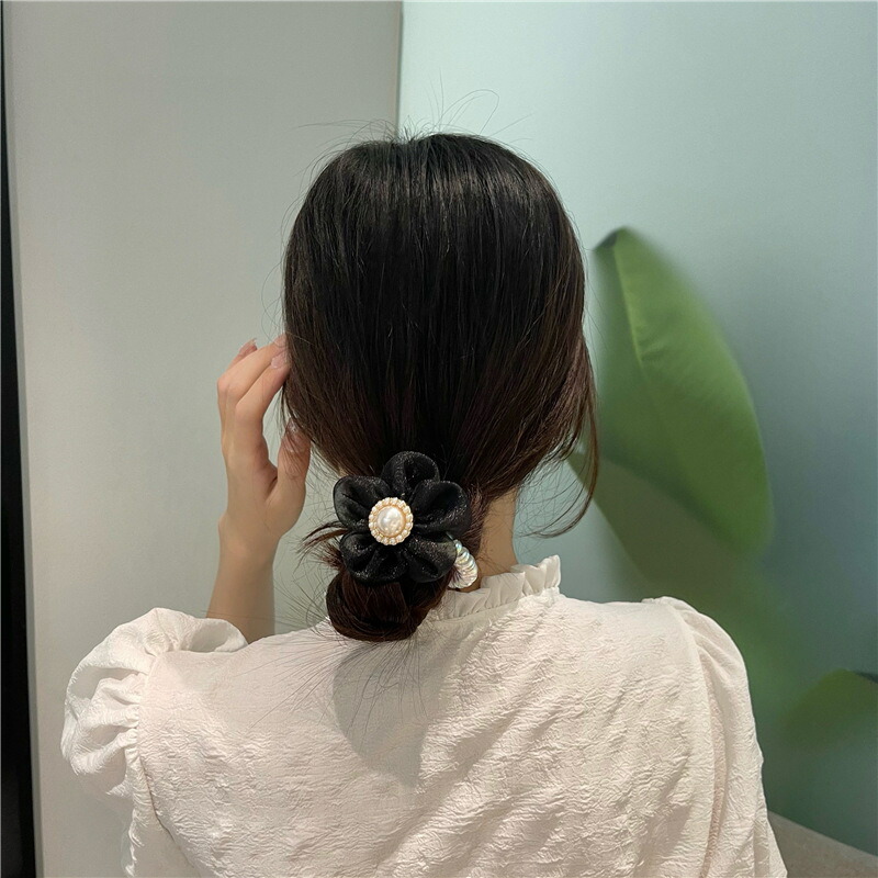 送料無料 ヘアゴム 女性 スプリングゴム フェイクパール レディース フラワー 髪ゴム お花 ヘアアクセサリー チュール ラメ 上品