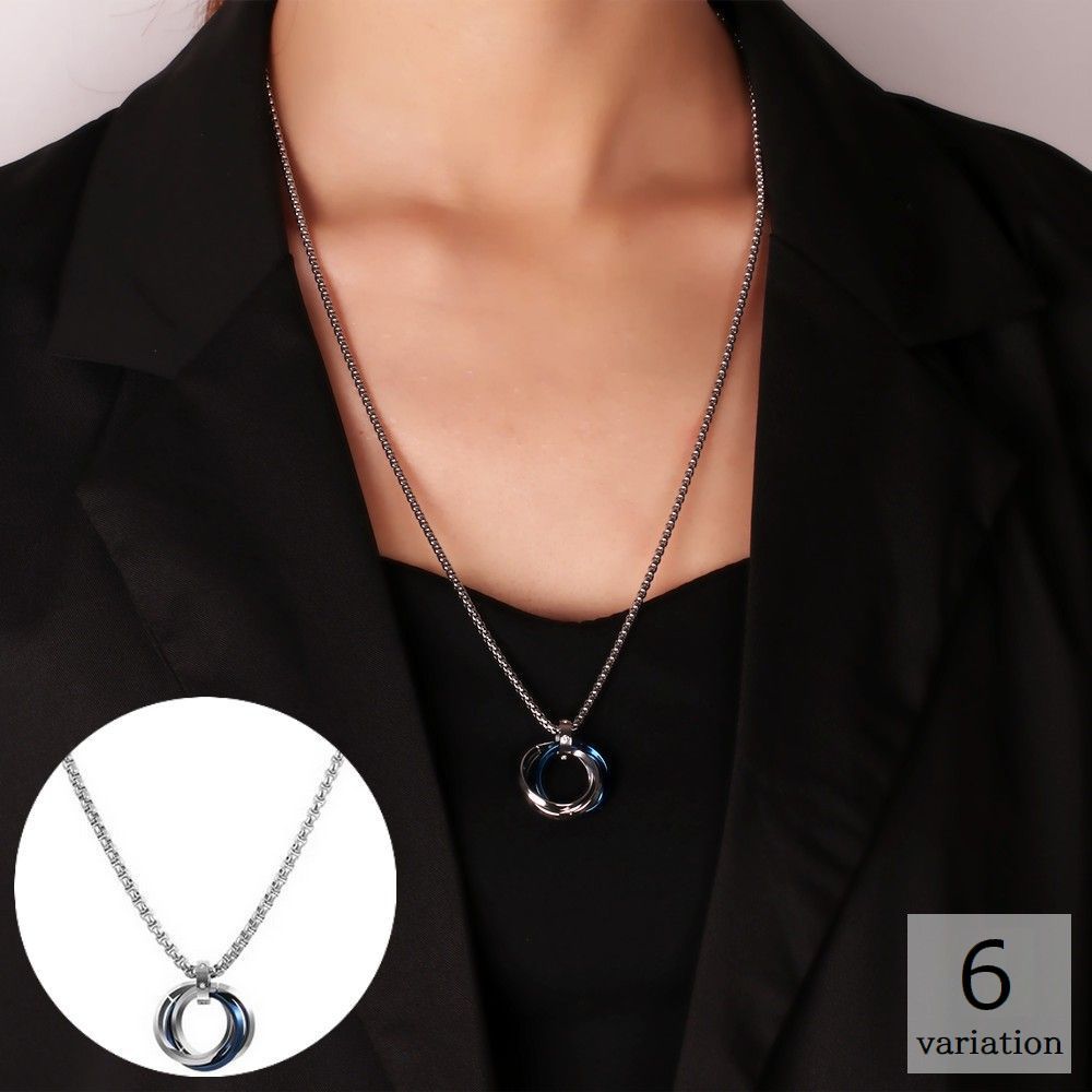 送料無料 ネックレス レディース メンズ アクセサリー ペンダント リング チェーン ラインストーン シルバーカラー おしゃれ カジュアル シンプル プレゼント ギフト 贈り物 首飾り かっこいい 女性用 男性用 ブルー ブラック 青 黒 Sale 92 Off