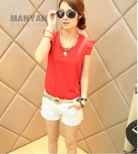 楽天市場 送料無料 おしゃれ フリル袖 カットソー トップス Tシャツ赤他全3色 パンツ スニーカーでコーデ Plus Nao