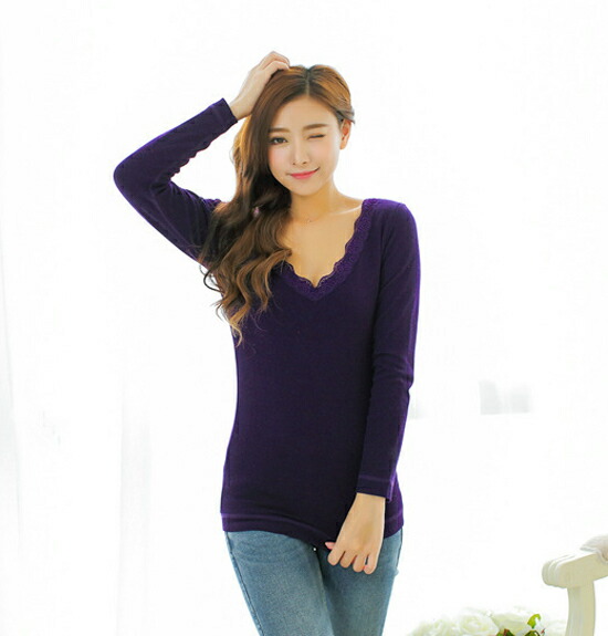 元のvネック インナー 長袖 レディース 人気のファッショントレンド