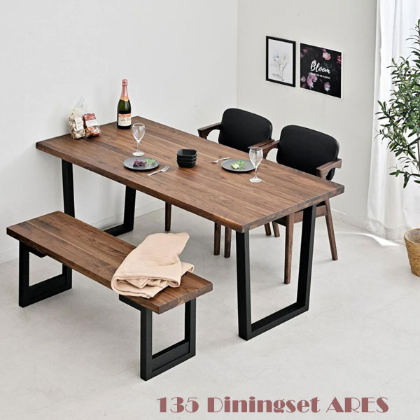人気の春夏 4人掛け 4点 135cm ダイニングテーブルセット ダイニングセット 送料無料 無垢材 Wo ダイニングセット135ares おしゃれ 天然木 ベンチ モダン 肘付き ダイニングチェア リビングダイニングセット ウォールナット 木製 北欧 ダイニングセット