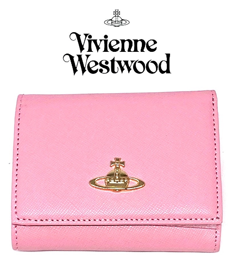 ヴィヴィアン ウエストウッド 三折り財布 エナメル ピンク レザー　Vivienne Westwood がま口　　新品 ギャランティ—カード　 ギフト袋付き　 プレゼント　ピンク　レディース　女性用 | プラスプラスワン