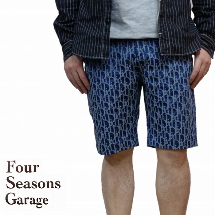 パンツ ロゴ サテン ストレッチ 幾何学 短パン ワークショーツ 0130-33012 fourseasonsgarage フォーシーズンズガレージ 大人のアメカジ ウエスト 紐付き　商品入れ替えの為