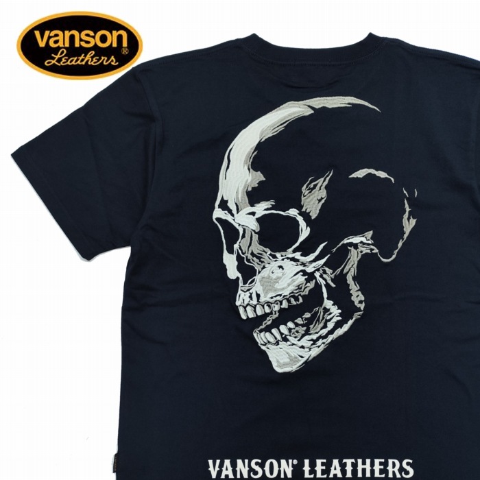 半袖Tシャツ スカル 横顔 ドクロフェイス nvst-2608 VANSON バンソン アメカジ バイカー ハーレー 刺繍 ロックンロール 音楽 フェス