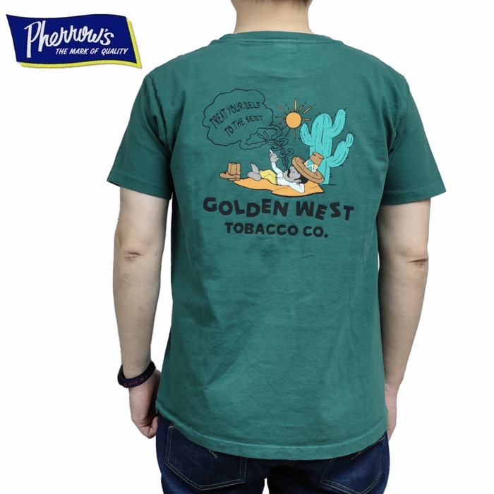 半袖Tシャツ タバコメーカーの販促TEEをイメージ 定番ボディ Ｔシャツ 25s-pt9 Pherrow's フェローズ アメカジ グリーン 肉厚なオリジナル丸胴ボディを使用したPTシリーズ ネコポス対応