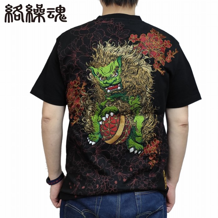 半袖Tシャツ 唐獅子 毬 牡丹 刺繍 抜染プリント 252029 ばっとうむすめ 抜刀娘 絡繰魂 からくりたましい 和柄 豪華絢爛