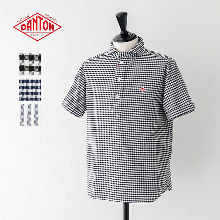 ダントン オックスフォード 丸襟半袖ティーシャツプルオーバー (DT-B0284 OXP) OXFORD PLAID ROUND COLLAR P.O SHIRT S/S DANTON(メンズ) *貨物輸送無料*【後ばらい決済不可】*