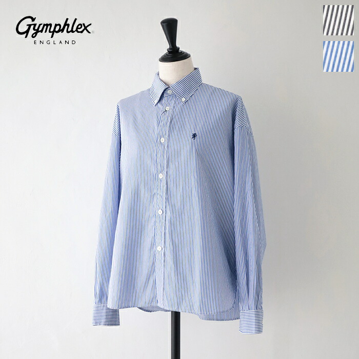 ジムフレックス ストライプ B.Dシャツ (GY-B0198 MGS) 100/2 STRIPE SHORT B.D. SHIRT L/S Gymphlex(レディース) *送料無料* 【後払い決済不可】 【ポイント10倍】お買い物マラソン 4/4 20:00～4/10 1:59