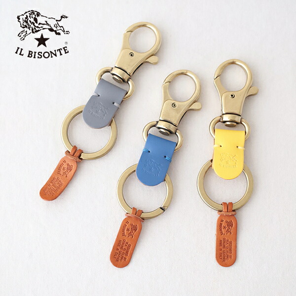 イルビゾンテ  手懸かり輪っか (54242305550) Leather Key Holder IL BISONTE(小物) *貨物輸送無料*【後ばらい決済不可】* 34:cobalt blue-54:lemon ice-92:grey rock