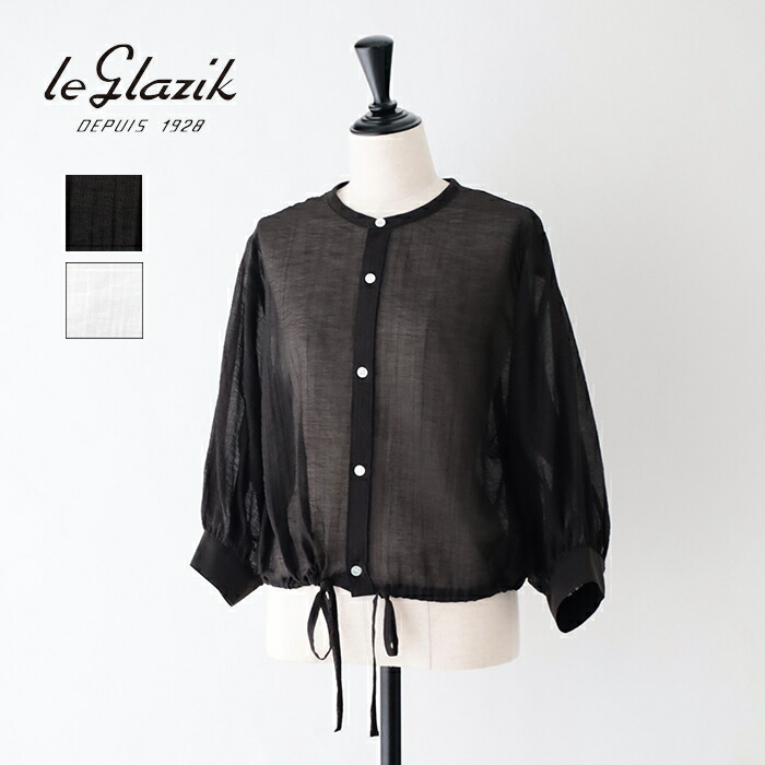 【SALE 10%OFF】ル グラジック シアーバンドカラーブラウス (LG-B0384 CNS) C/NY SHEER CREPE COLLARLESS SHIRT LE GLAZIK(レディース) *送料無料*【後払い決済不可】*｜PLUS USP