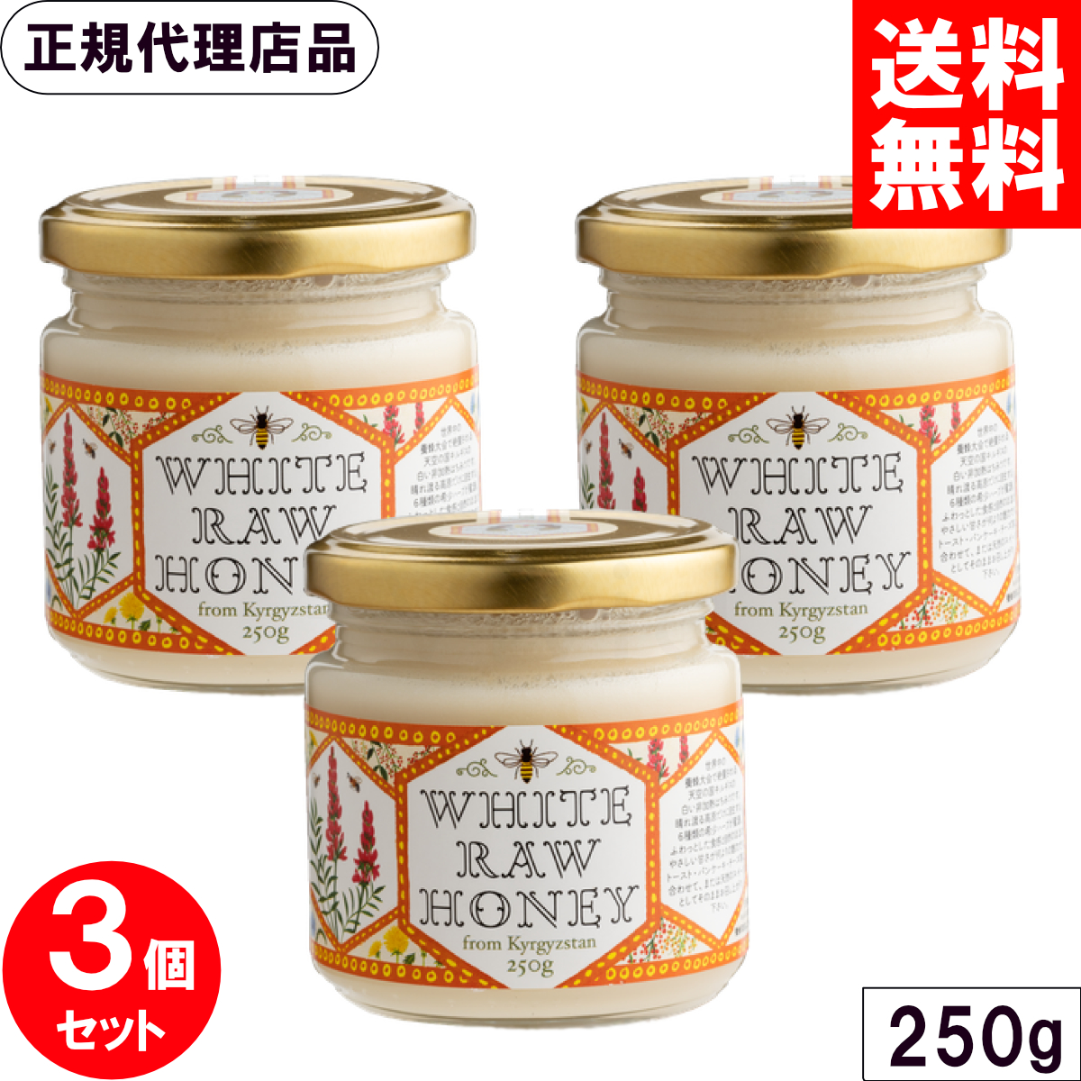 ＼マラソン限定クーポン配布中／ キルギスの白いはちみつ 250g x3個セット 非加熱 天然 生はちみつ ローハニー クリーミー 蜂蜜 高原 キルギス 白いはちみつ 白はちみつ ハチミツ エコチャージジャパン まとめ買い 全国送料無料
