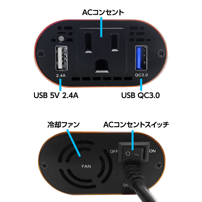 最大90％オフ！ ポイント2倍 送料無料 あす楽 カーインバーター 150W 5個セット シガーソケット DC12V AC100V 5A 2.4A  QC3.0 USB2ポート 車載 コンセント 電源 変換 車載充電器 カーチャージャー fucoa.cl