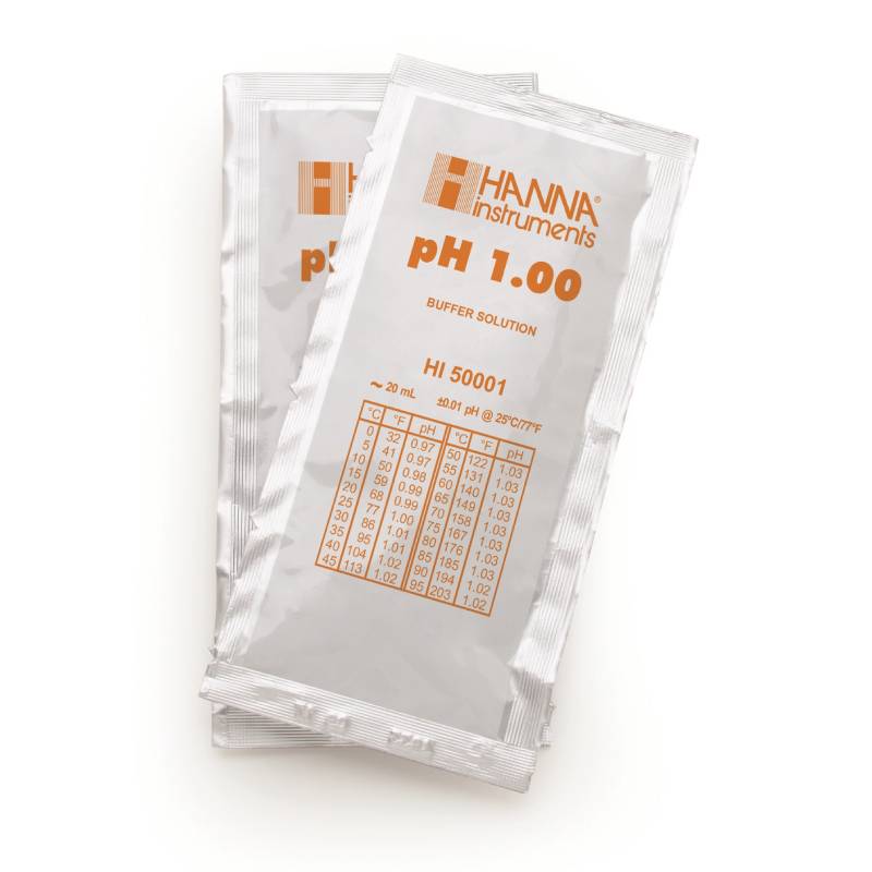 専門的印字機 1回使い切り袋入り口・入口印字機 HI 50001-02 pH 1.00 20mL × 25袋 パウダーコンパクト 英文証拠立てる書き出し 判定基準液 洗浄液 電極 ハンナ カ施 代引不可