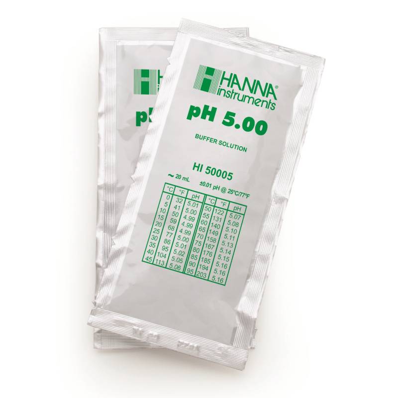 専門的印字機 1回使い切り袋入り口・入口印字機 HI 50005-02 pH 5.00 20mL × 25袋 パウダーコンパクト 英文証拠立てる書き出し 判定基準液 洗浄液 電極 ハンナ カ施 代引不可