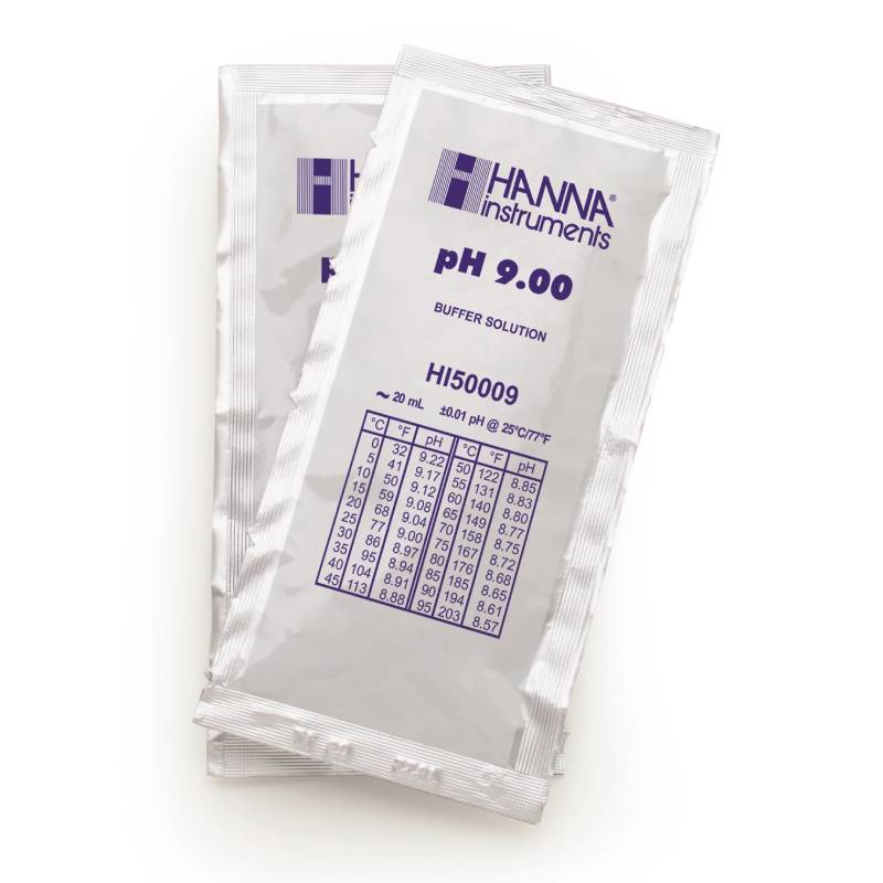 専門的印字機 1回使い切り袋入り口・入口印字機 HI 50009-02 pH 9.00 20mL × 25袋 パウダーコンパクト 英文証拠立てる書き出し 判定基準液 洗浄液 電極 ハンナ カ施 代引不可