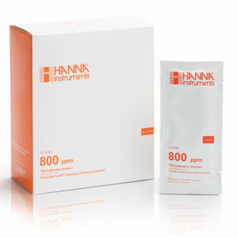 TDS標準液 1回使い切りタイプ HI 70080P 800ppm 20mL×25袋 コンパクト 標準液 洗浄液 電極 ハンナ カ施 代引不可