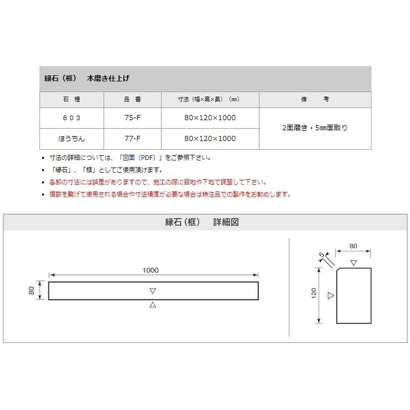 石材タイル 御影石 縁石 框 603 80 1 1000 75 F 中国産 荷受リフト必須 建築用壁材 床材 ドリーム壁材 アミ 代引不可 個人宅配送不可 Av Drop Com