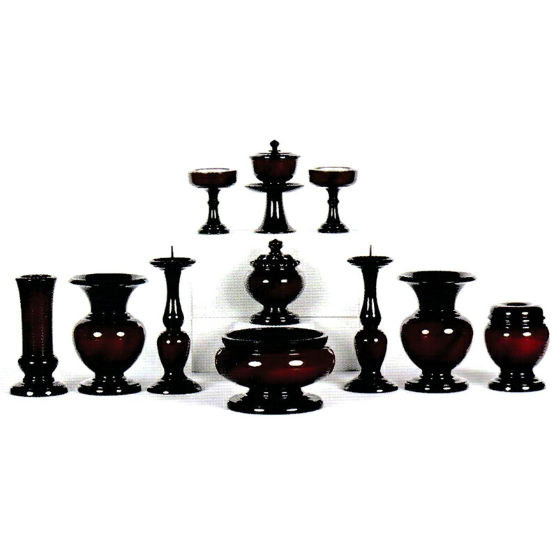 仏壇具足 水蓮型無地 11具足 黒紅渕金ナシ 寸法4.0 仏具 後飾り 葬祭 用品 仏前 日本製 葬祭 慰霊 葬儀 ハK 代引不可