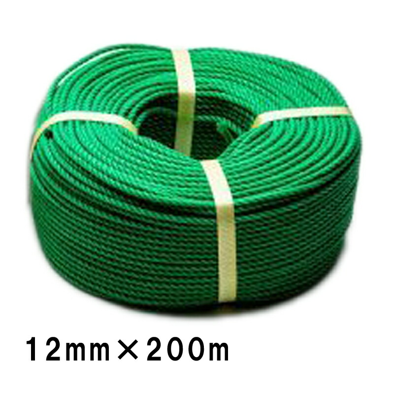 グリーンロープ ポリエチレン 200m巻き 緑12-200 12mm×200m 緑 PEロープ 紐 資材 固定 多用途 タナカ梱包 三冨D