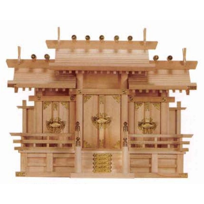神棚 大屋根くい違い三社 大 木曽ひのき NO.5 巾74×高53×奥ふかさ30珊 天道様 神具 榊 お献金 祈とう 御神木 祀り 納め 奉納 早川実業 代引不可