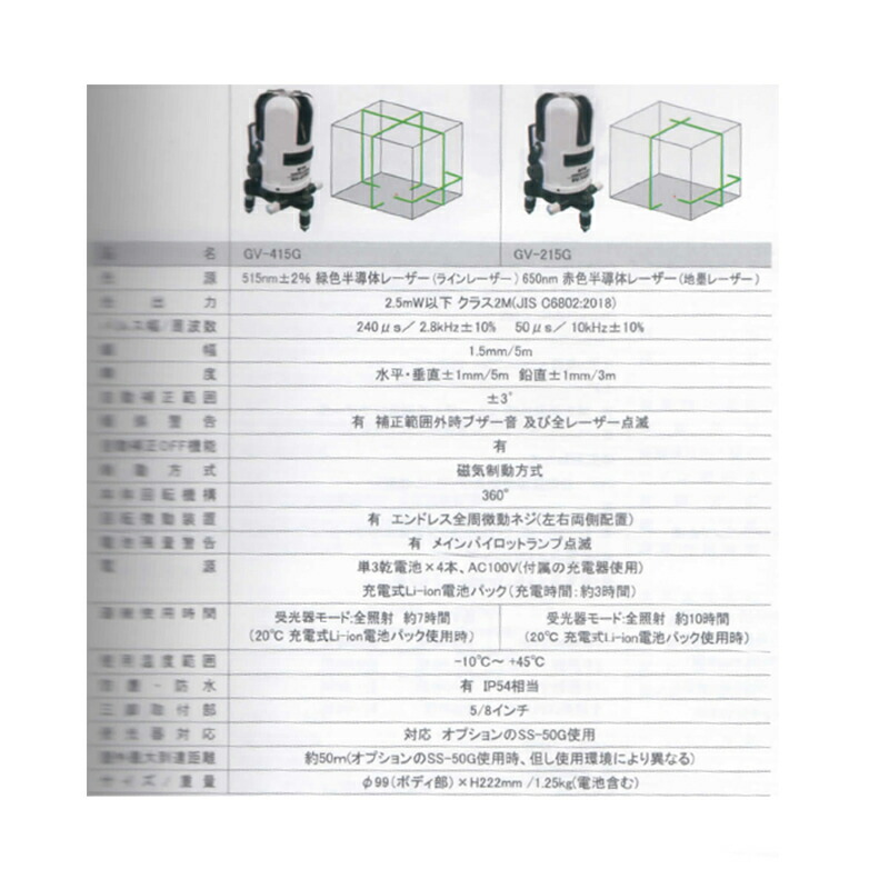 グリーンレーザー墨出器GV-215G精度水平垂直+-1mm/5m防塵防水IP54相当STSAL代引不可