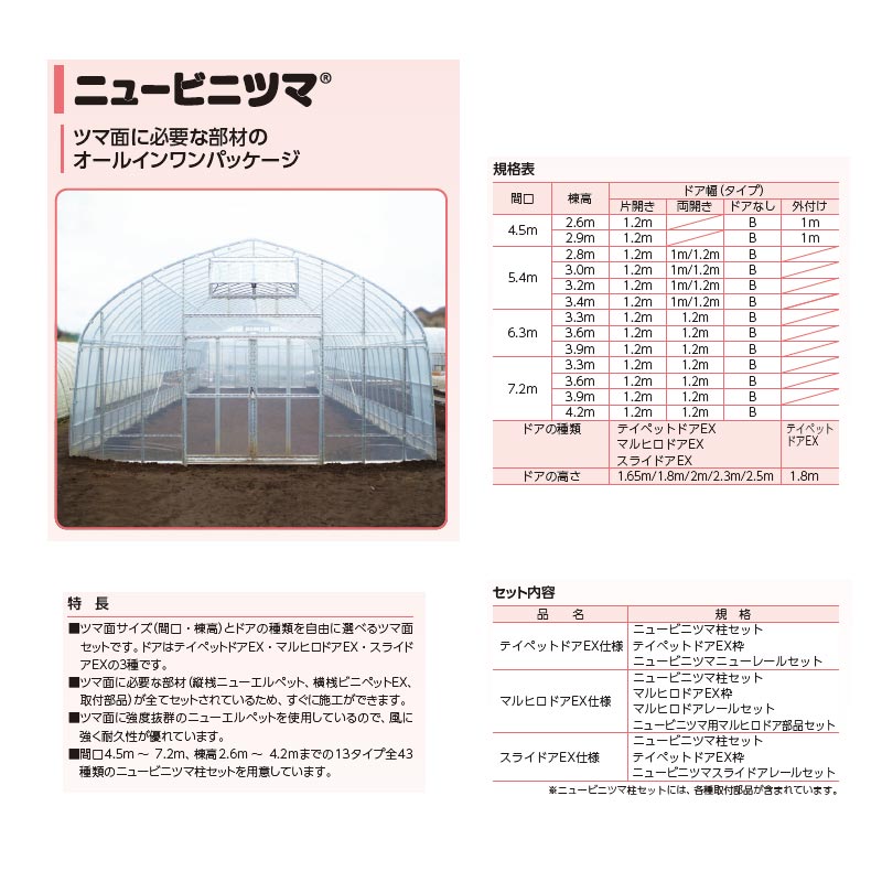 ニュービニツマセットテイペットドアEX仕様3間ドアなし間口6.3m棟高3.3mNVT-63-33-B妻面北別東都興業タ種代引不可個人宅配送不可