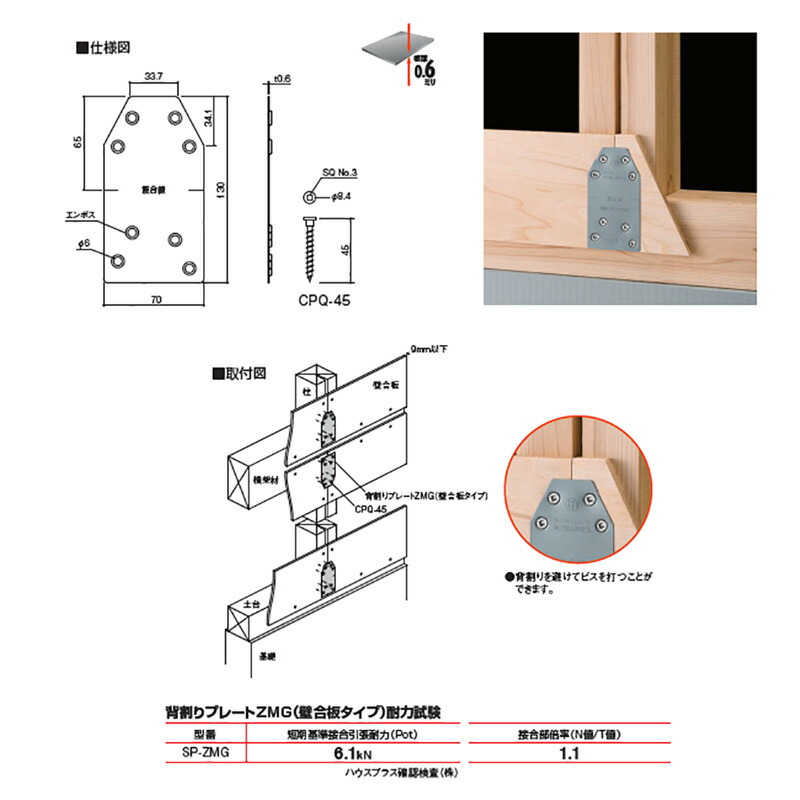 楽天市場 代引不可 100枚 背割りプレートzmg 壁合板タイプ Sp Zmg 壁合板 9mm厚以下の構造用合板 の上から施工可能 カネシン アミ プラスワイズ建築店