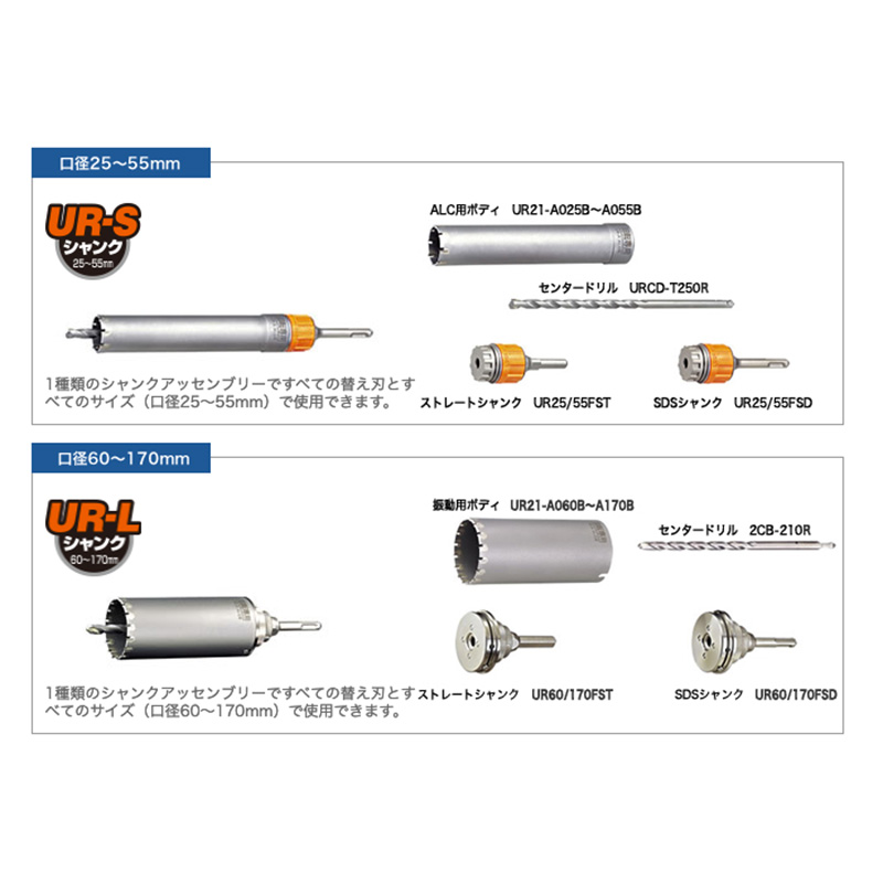 ショップ ユニカ UR21 多機能コアドリルボディ 振動+回転用 口径160mm