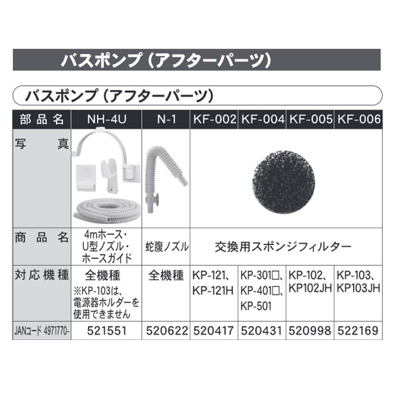 市場 アフターパーツ KP-501S 口径15mm 交換用ポンプ 吐出量16.5L バスポンプ