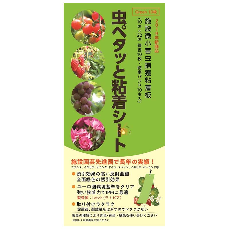 【4/30までエントリーで最大100%Pバック】12袋 虫ペタッと粘着シート 緑色 10枚入 10cm×22cm ビニタイ10本 プラスチック製粘着シート 害虫 捕虫 小泉製麻 個人宅配送不可 代引不可