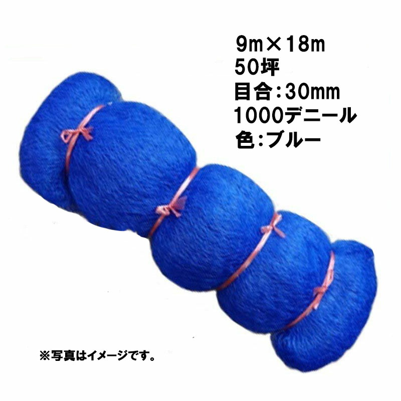 【4/30までエントリーで最大100%Pバック】12本 国産 防鳥網 9m×18m 50坪 30mm 目合 1000デニール ブルー 防鳥ネット 小商 北海道不可 代引不可