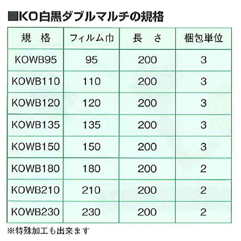 2本KO白黒ダブルマルチKOWB180cm×200m農業白黒マルチみかど化工カ施代引不可