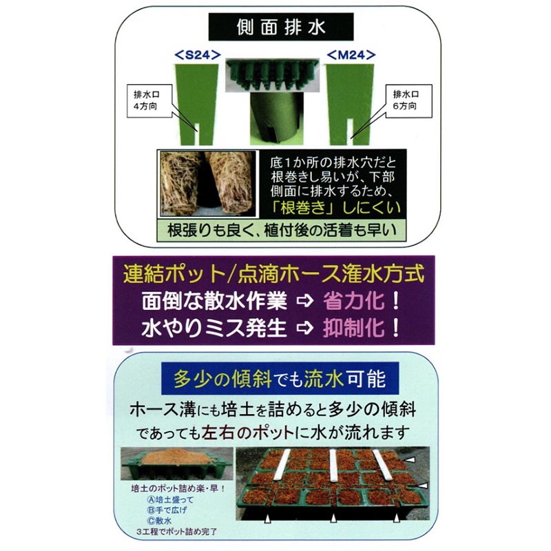 連結ポット育苗用25個入24穴S24520×350×100mmランナー採り用いちご炭疽病対策セリエ個人宅配送不可代引不可