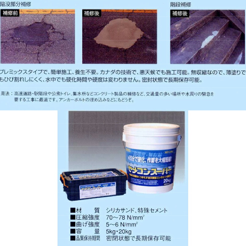 超特価sale開催 セメコンスーパー 5kg 超速硬形 補修材 コンクリート用 路面補修 舗装面の補修 パテ 段差修正 ユニテック オk 代引不可 Www Tonna Com