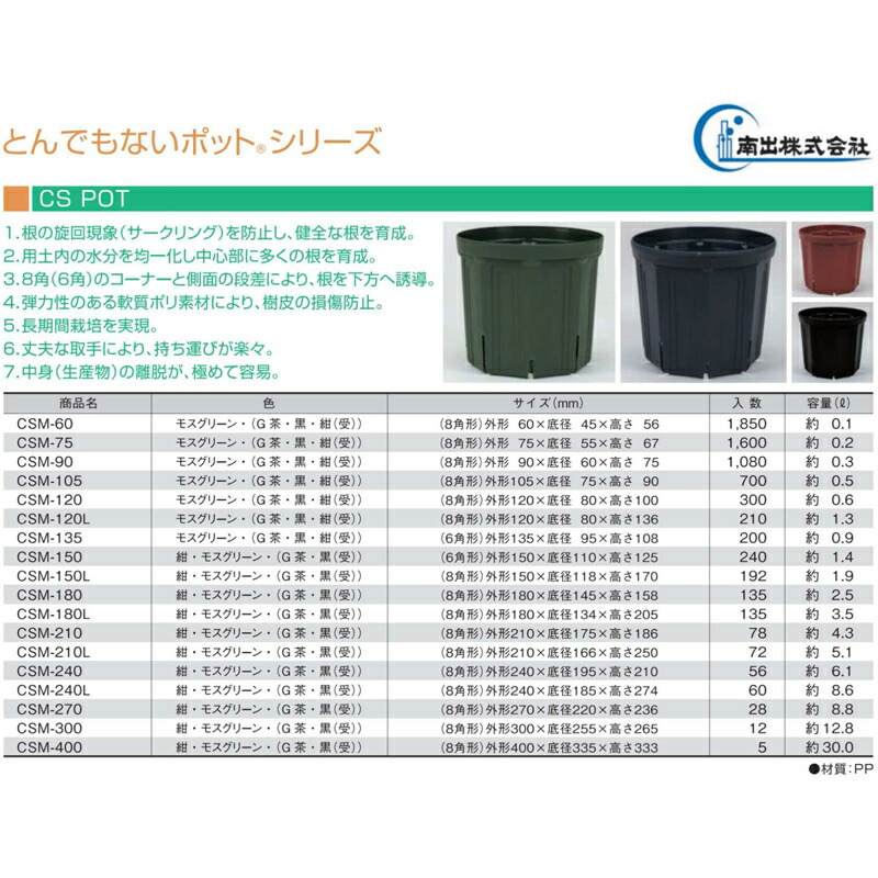 とんでもないポットCSPOTCSM-120L210個日本ポリ鉢販売モスグリーン8角形外形120mm鉢植え植木鉢花壇庭園芸ガーデニング個人宅配送不可代引不可