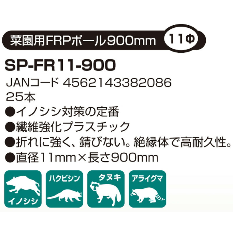 モデル着用＆注目アイテム 25本 部品のみ アポロ 電気柵 菜園用FRPポール SP-FR11-900 直径11mm 長さ900mm オプション 防獣  防鳥 代引不可 fucoa.cl