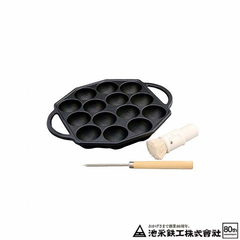 池永鉄工 おやつグルメ まんまるプレート ピン 油引き付 14穴 (IH不可) たこ焼き器 鉄の器 南部池永 吉K 代引不可