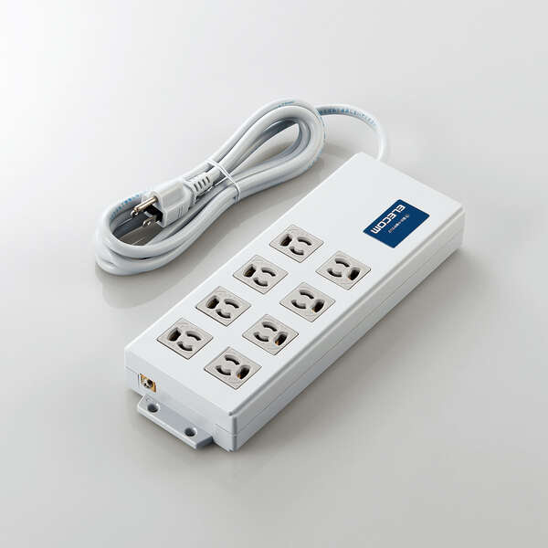 ELECOM T-H0520KFR 法人用タップ/ ボックス型/ 3P8口/ 2m/ 抜け止め/ 雷ガード/ ノイズフィルター/ RoHS指令準拠/ ライトグレー